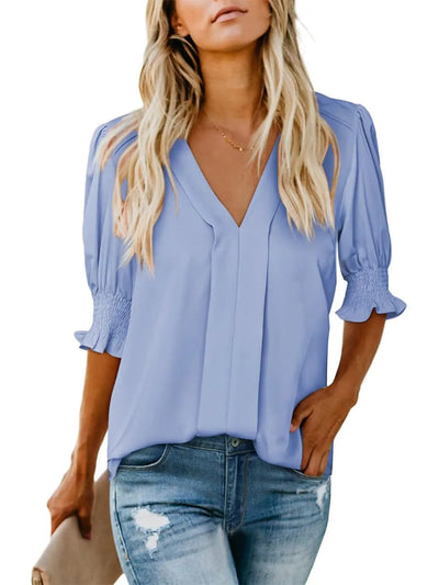 Damen elegante Bluse mit V-Ausschnitt und Rüschendetails Heidi-Mode