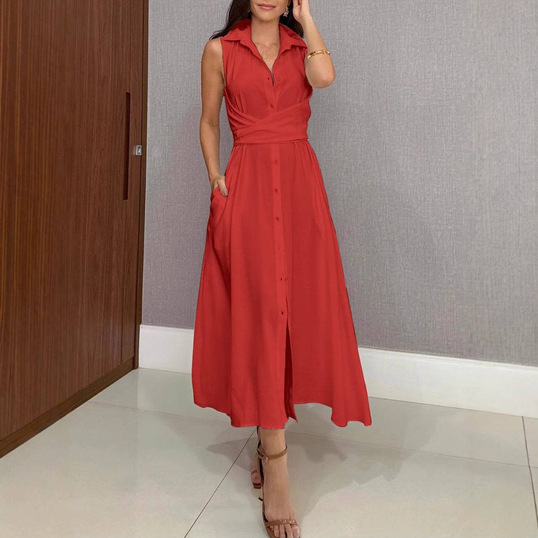 Damen Hemdblusenkleid mit Taillengürtel und praktischen Seitentaschen Heidi-Mode