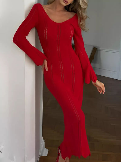 Damen Strickkleid mit tiefem V-Ausschnitt und weitem Arm Heidi-Mode