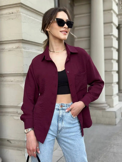Damen lässiges Overshirt mit Button-Down-Kragen und Brusttasche Heidi-Mode
