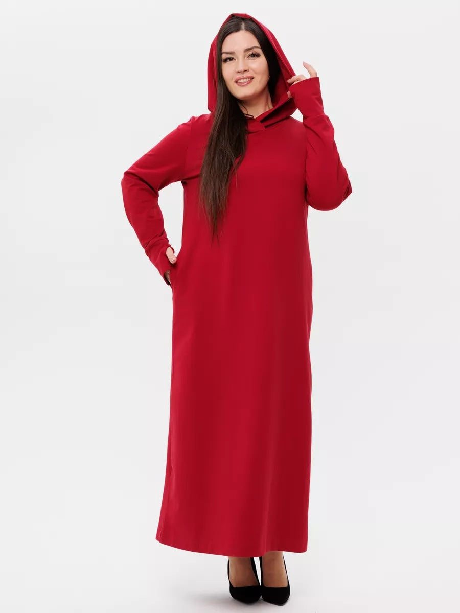 Damen kuscheliges Sweatkleid mit Kapuze und Eingrifftaschen Heidi-Mode