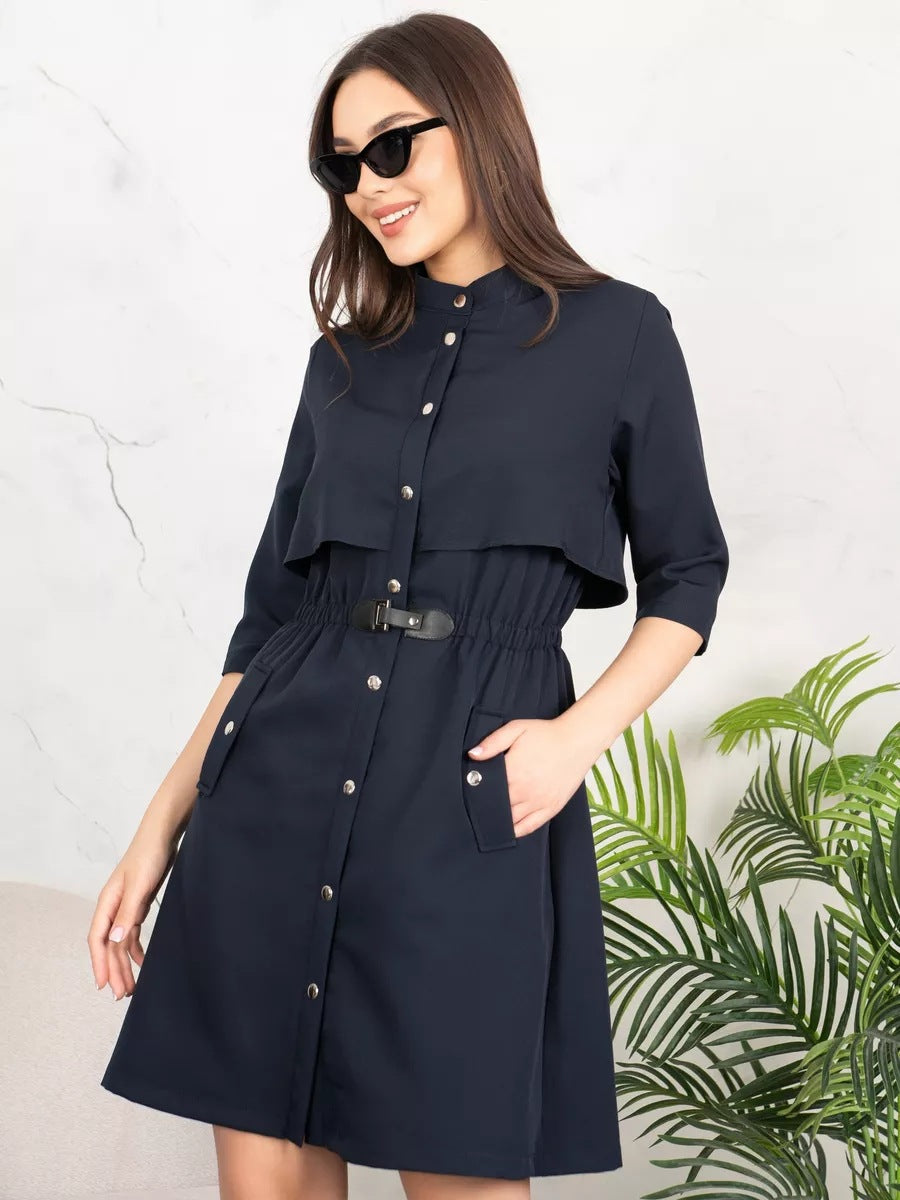 Damen Hemdblusenkleid mit Gürteldesign und praktischen Taschen Heidi-Mode