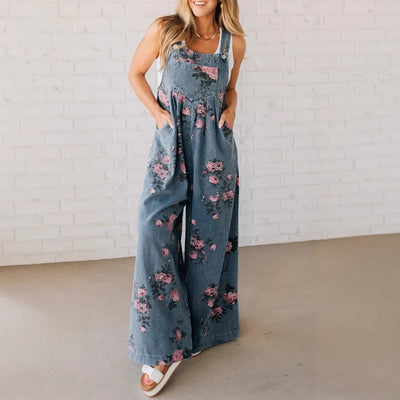 Damen Baumwoll-Overall mit floralem Druck und weiten Beinen Heidi-Mode