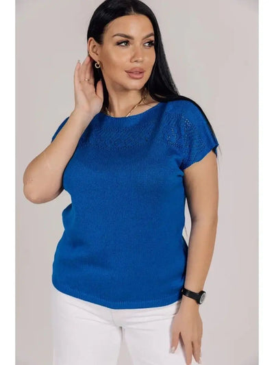 Damen luftiges Strickoberteil mit feiner Lochmusterstruktur und lässigem Schnitt Heidi-Mode