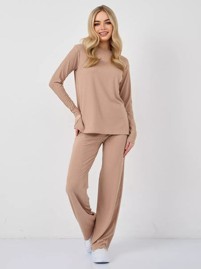 Damen cropped Langarmshirt mit modernem Knotendesign und feiner Rippstruktur Heidi-Mode