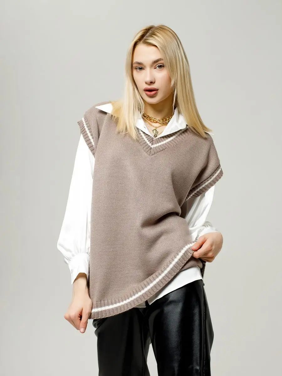 Damen Strickweste mit v-förmigem Ausschnitt und sportlichen Akzenten Heidi-Mode