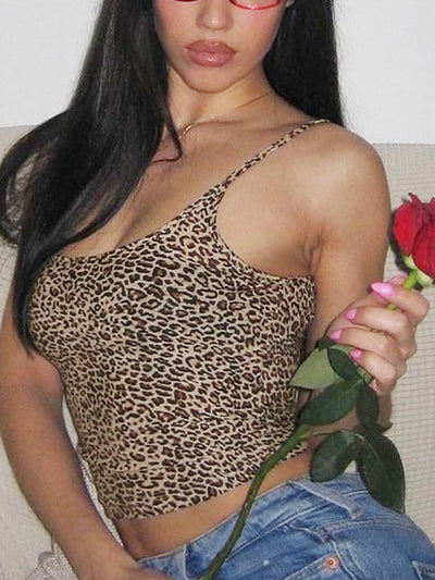 Damen Bodyschnitt Top im angesagten Tierdruck mit dünnen Trägern Heidi-Mode