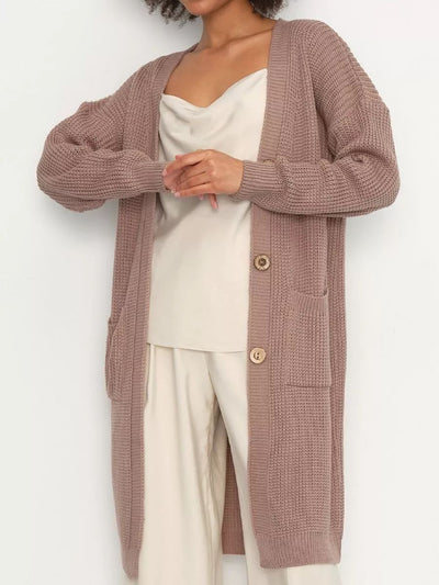Damen lässiger Strickcardigan mit Knopfverschluss und Taschen Heidi-Mode