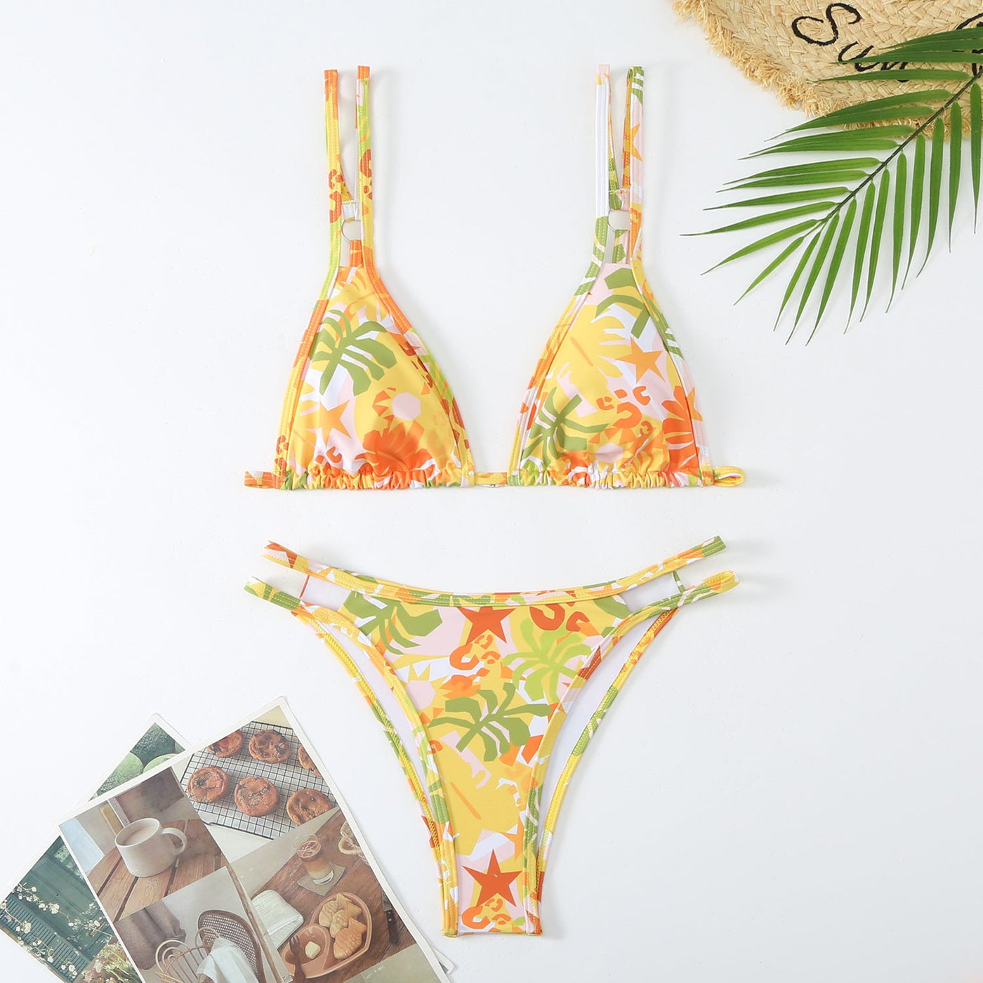 Damen Floral Print Triangle Bikini Set mit verstellbaren Trägern Heidi-Mode