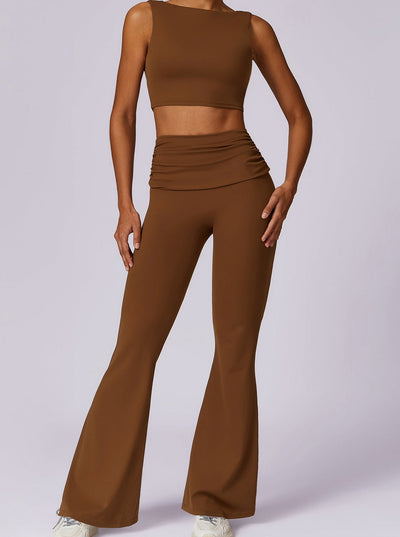 Hochtaillierte Schlaghose in Mokka-Braun