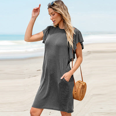 Georgina – Lässiges Knielanges Rundhalskleid mit Textur