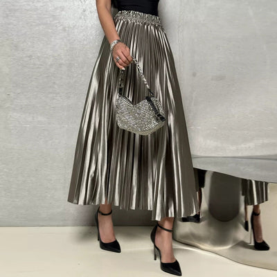 Damen Kombination aus schulterfreiem Oberteil und plissiertem Maxirock Heidi-Mode