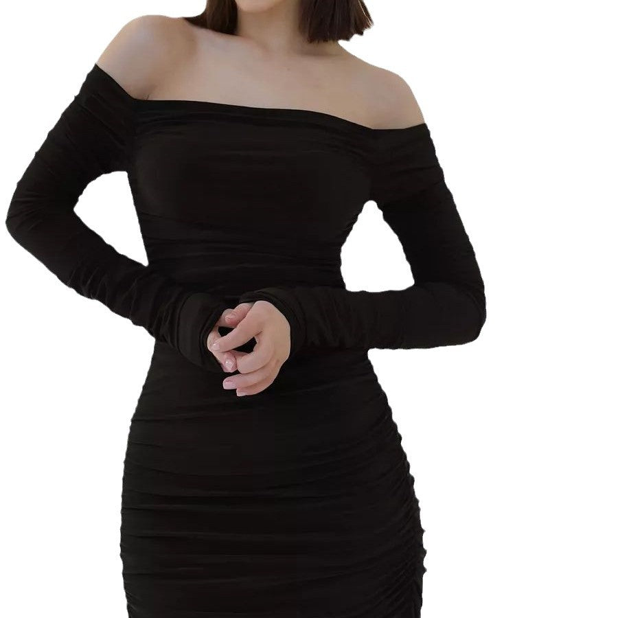 Damen elegantes Etuikleid mit schulterfreiem Design und raffinierten Rüschendetails Heidi-Mode