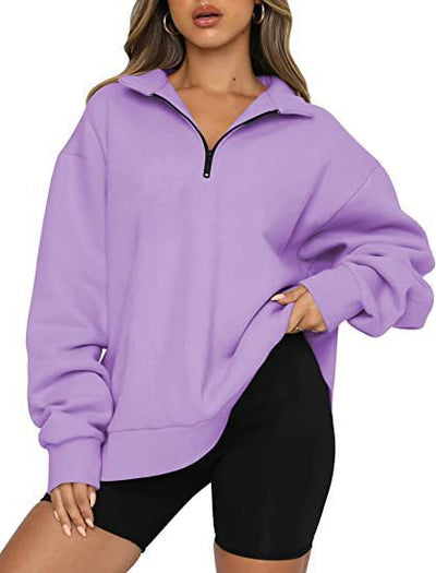 Damen Bequemer Oversized Pullover mit Reißverschluss Heidi-Mode