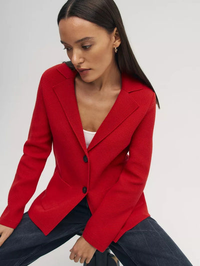 Damen strukturierte Blazerjacke mit elegantem Revers und funktionalen Taschen Heidi-Mode