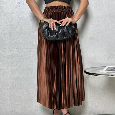 Damen Kombination aus schulterfreiem Oberteil und plissiertem Maxirock Heidi-Mode