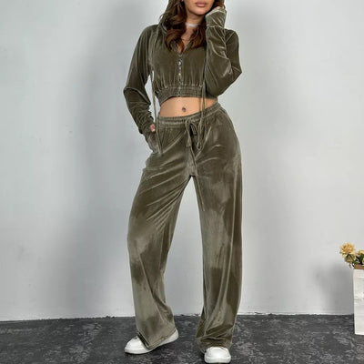 Damen Elegantes Sportset aus weichem Samt mit hohem Kragen und seitlichem Reißverschluss Heidi-Mode