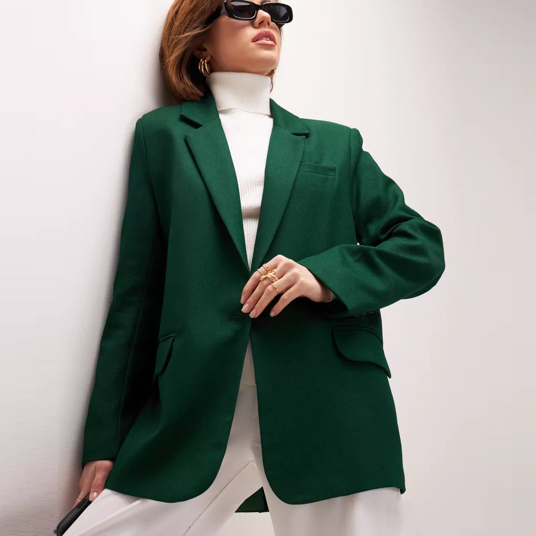 Damen eleganter Oversized Blazer mit feiner Textur und minimalistischer Knopfleiste Heidi-Mode