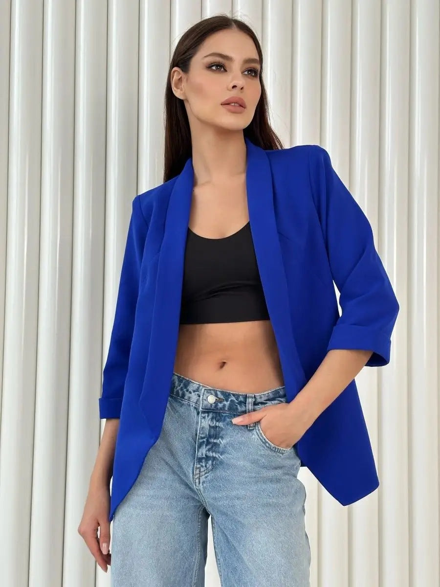 Damen elegante Blazerjacke mit tailliertem Schnitt und Bindegürtel Heidi-Mode