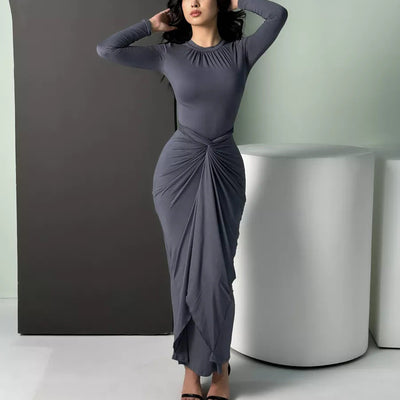 Damen Maxikleid mit fluidem Schnitt und elegantem Wickeldesign Heidi-Mode