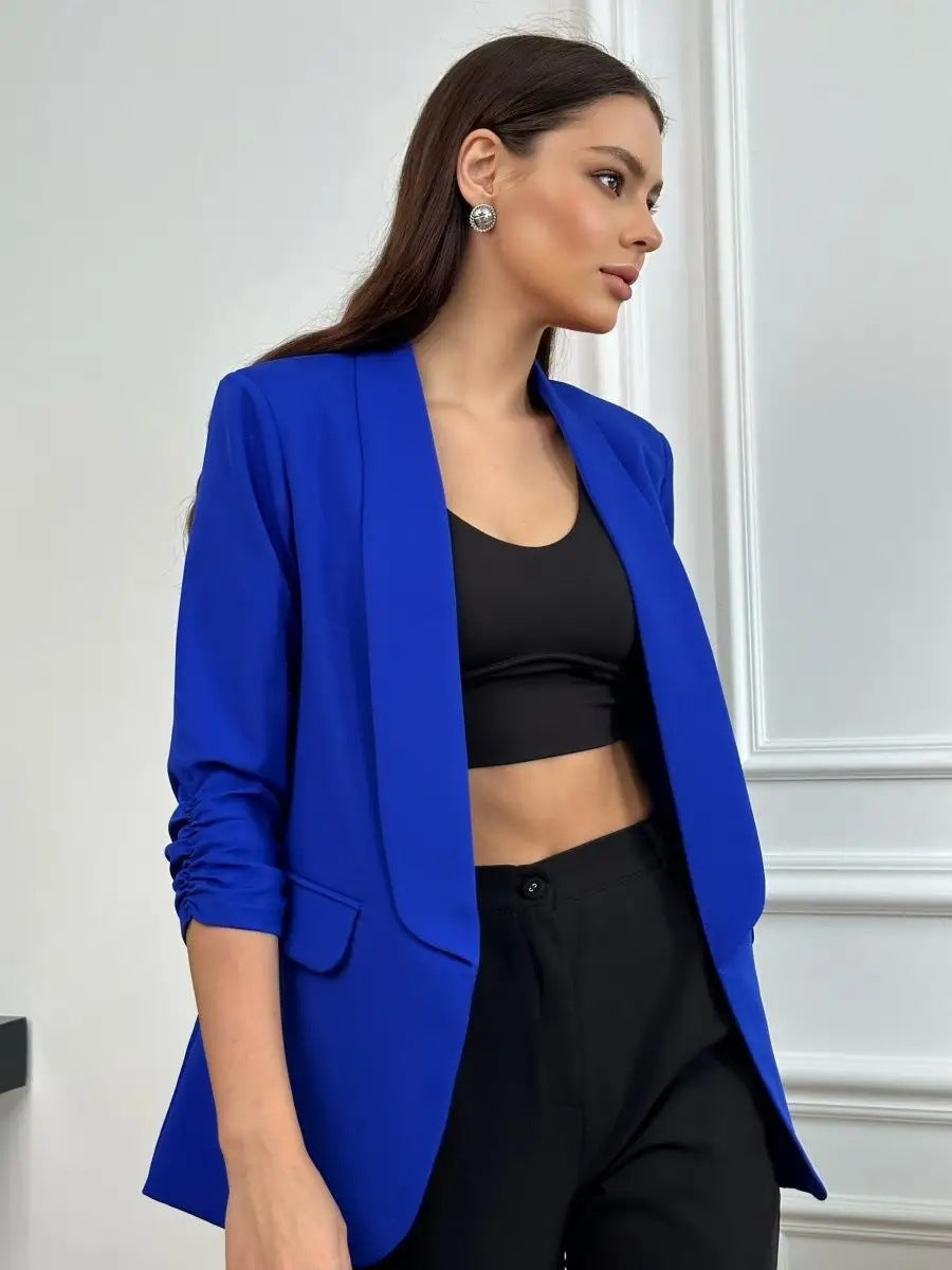 Damen eleganter Blazer mit raffinierten Rüschendetails und schmalem Schnitt Heidi-Mode