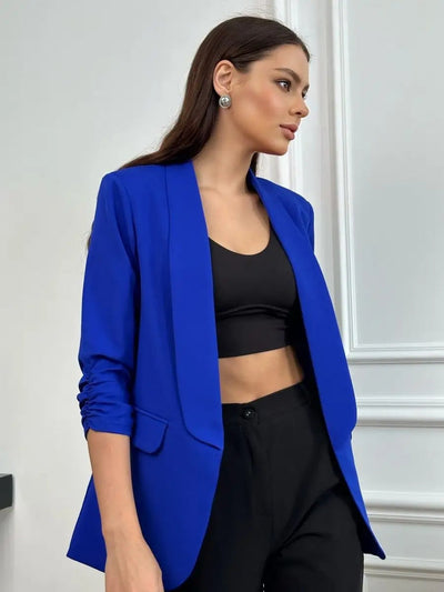 Damen eleganter Blazer mit raffinierten Rüschendetails und schmalem Schnitt Heidi-Mode