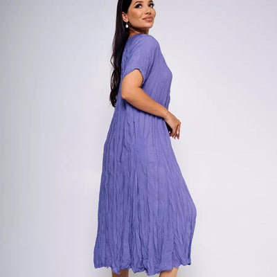 Damen lässiges Midikleid aus leichtem Stoff mit Faltenwurf und kurzem Arm Heidi-Mode