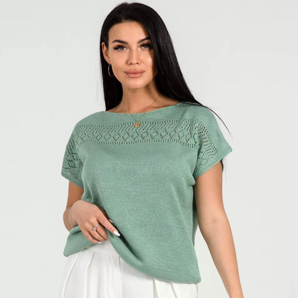 Damen luftiges Strickoberteil mit feiner Lochmusterstruktur und lässigem Schnitt Heidi-Mode