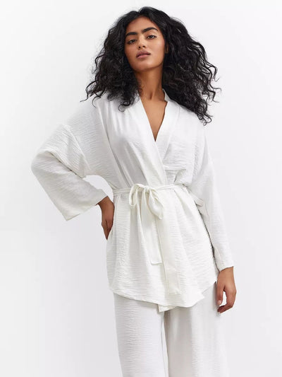 Damen eleganter Kimono-Style Morgenmantel mit stilvollem Gürtel und langen Ärmeln Heidi-Mode
