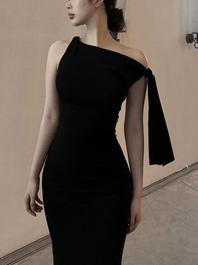 Damen figurbetontes Maxikleid mit schulterfreiem Design und elegantem Schlitz Heidi-Mode