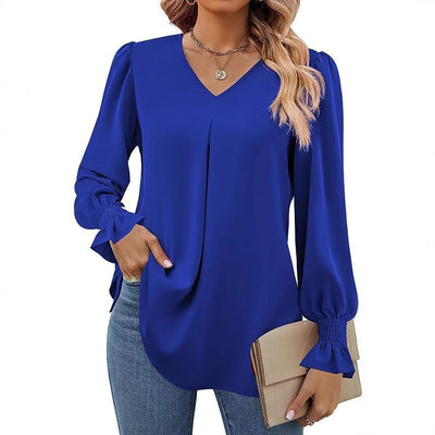 Damen Elegante Bluse mit V-Ausschnitt und Puffärmel Heidi-Mode