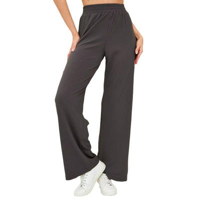 Damen weite, gestreifte Baumwollhose mit elastischem Bund und lässigem Schnitt Heidi-Mode