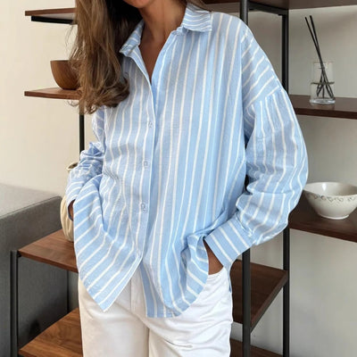 Damen lässige Hemdbluse mit feiner Streifenstruktur und Knopfdetails Heidi-Mode