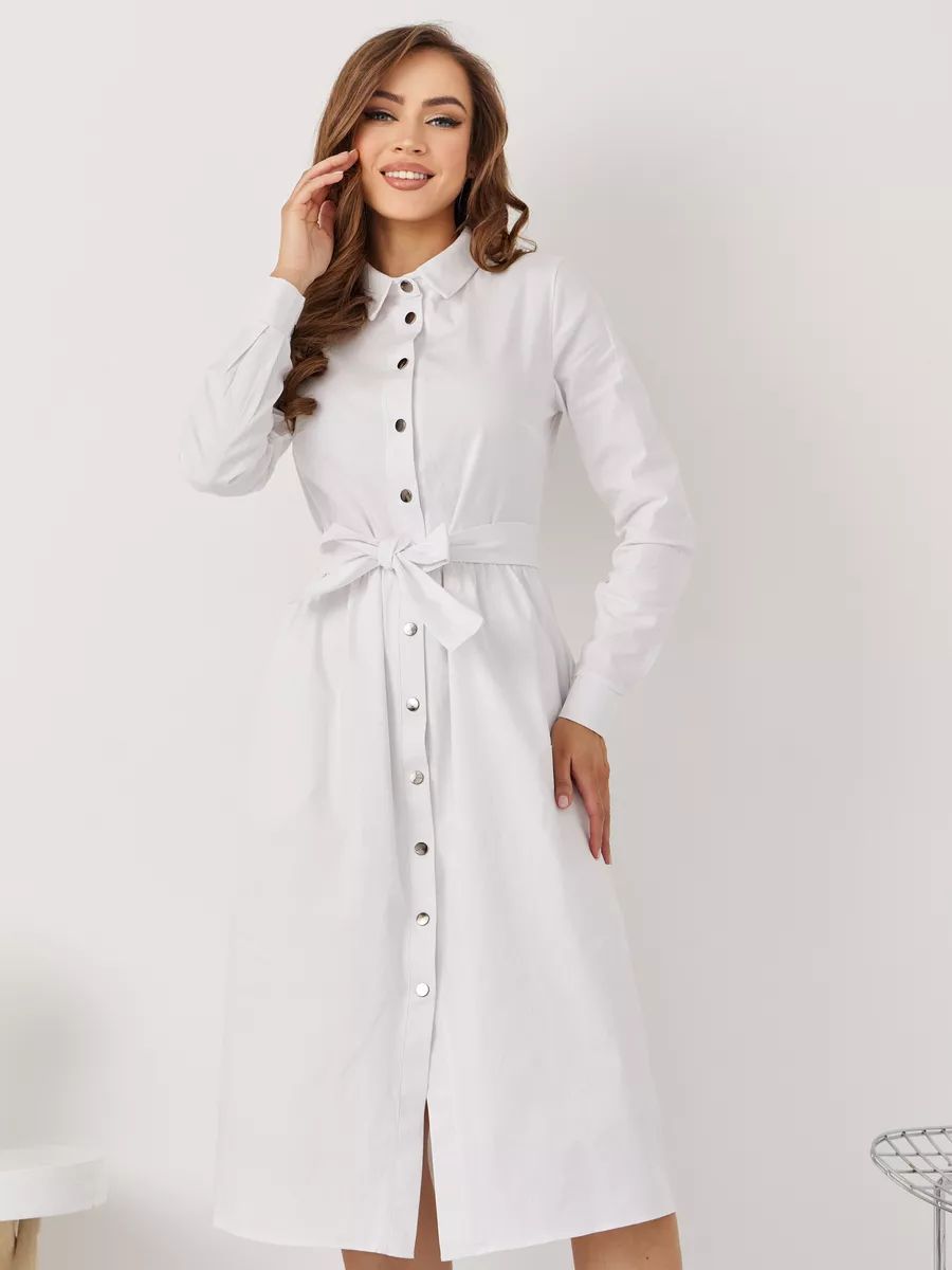 Damen Langarm Hemdkleid mit eleganter Taillenschnürung und Knopfleiste Heidi-Mode