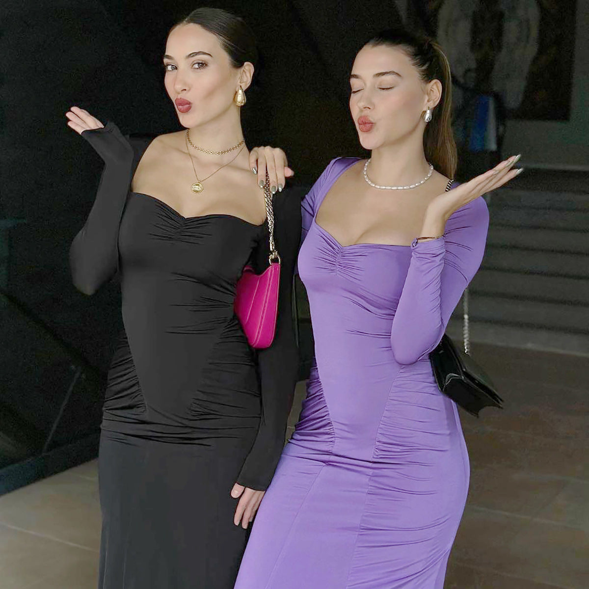 Damen elegantes Kleid mit gerafftem Design und schmalem Schnitt Heidi-Mode