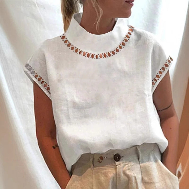 Damen Modisches Oberteil mit Spitzenakzenten und hohem Kragen Heidi-Mode