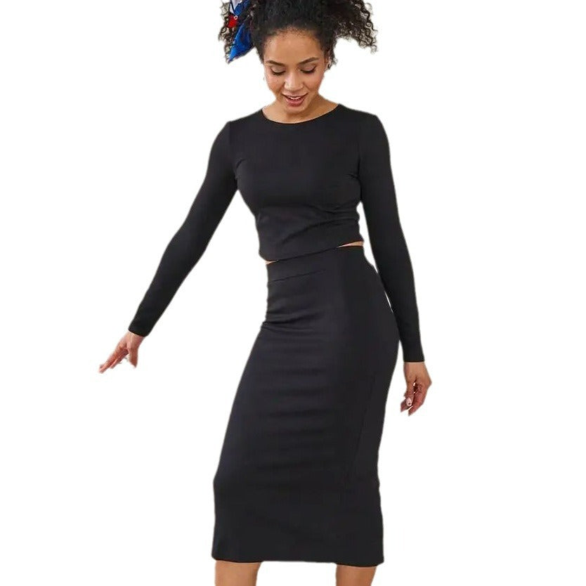 Damen figurbetontes 2-teiliges Set mit langem Arm und hohem Taillenschnitt Heidi-Mode