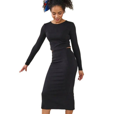 Damen figurbetontes 2-teiliges Set mit langem Arm und hohem Taillenschnitt Heidi-Mode