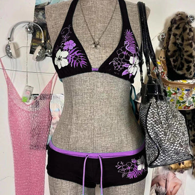 Damen Bikiniset mit floralem Druck und individuellem Halterdesign Heidi-Mode