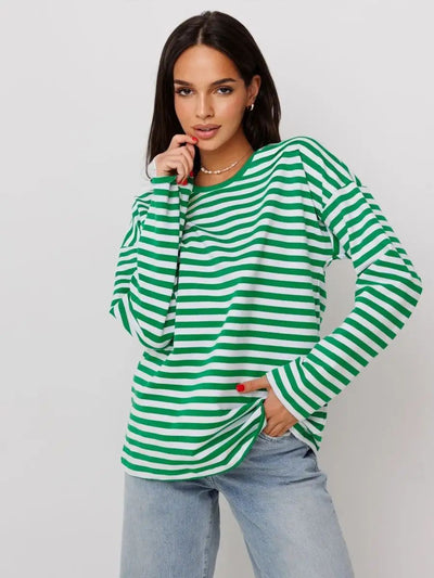 Damen lässiges Streifenoberteil mit weitem Schnitt und langen Ärmeln Heidi-Mode