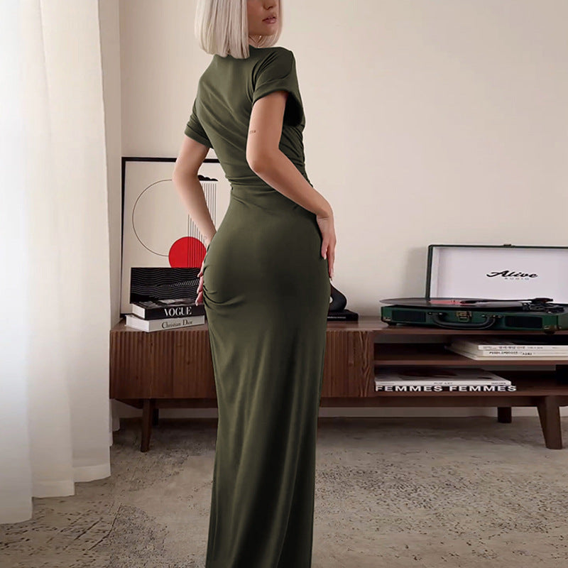 Damen Maxi-Kleid mit elegantem Rüschendesign und figurbetonter Silhouette Heidi-Mode