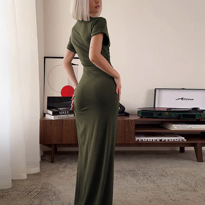 Damen Maxi-Kleid mit elegantem Rüschendesign und figurbetonter Silhouette Heidi-Mode