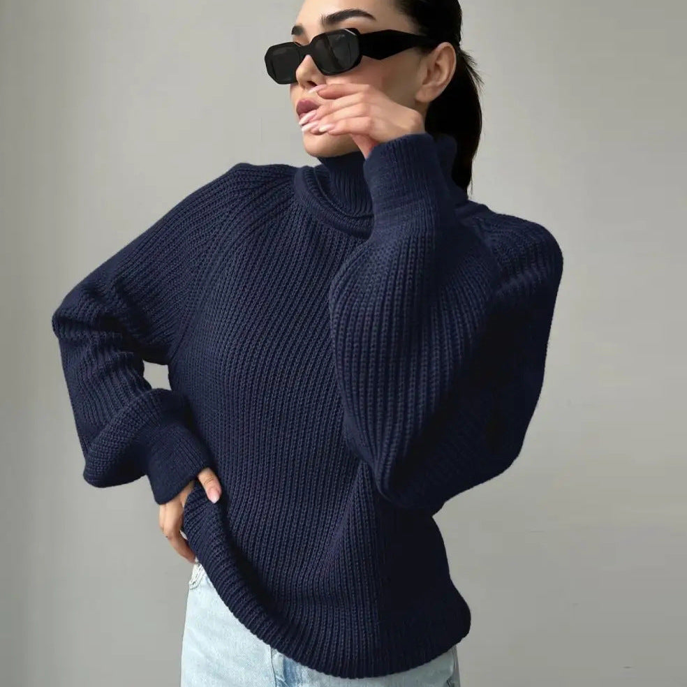 Damen Strickpullover mit hohem Kragen von Heidi-Mode