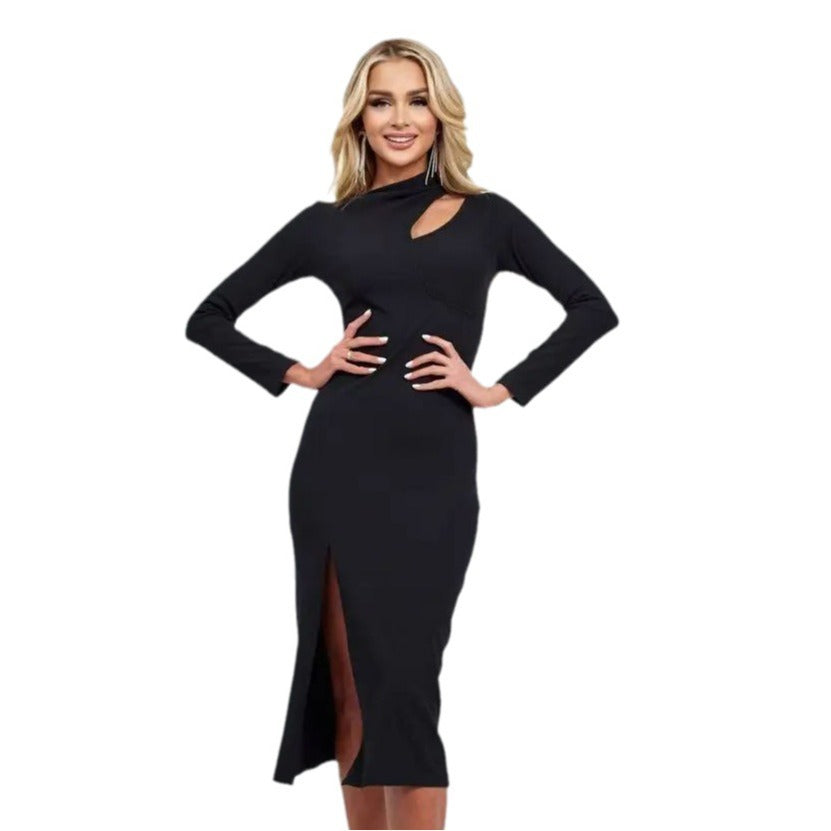 Damen figurbetontes Wickelkleid mit tiefem V-Ausschnitt und langem Schlitz Heidi-Mode