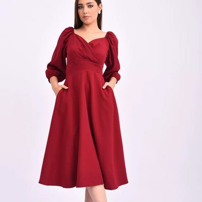 Damen Wickelkleid mit volumetrischen Ärmeln und elegantem V-Ausschnitt Heidi-Mode