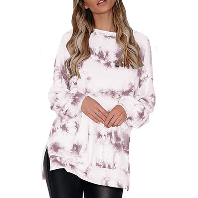 Damen lässiges Sweatshirt mit modernem Tie-Dye-Muster und asymmetrischem Saum Heidi-Mode