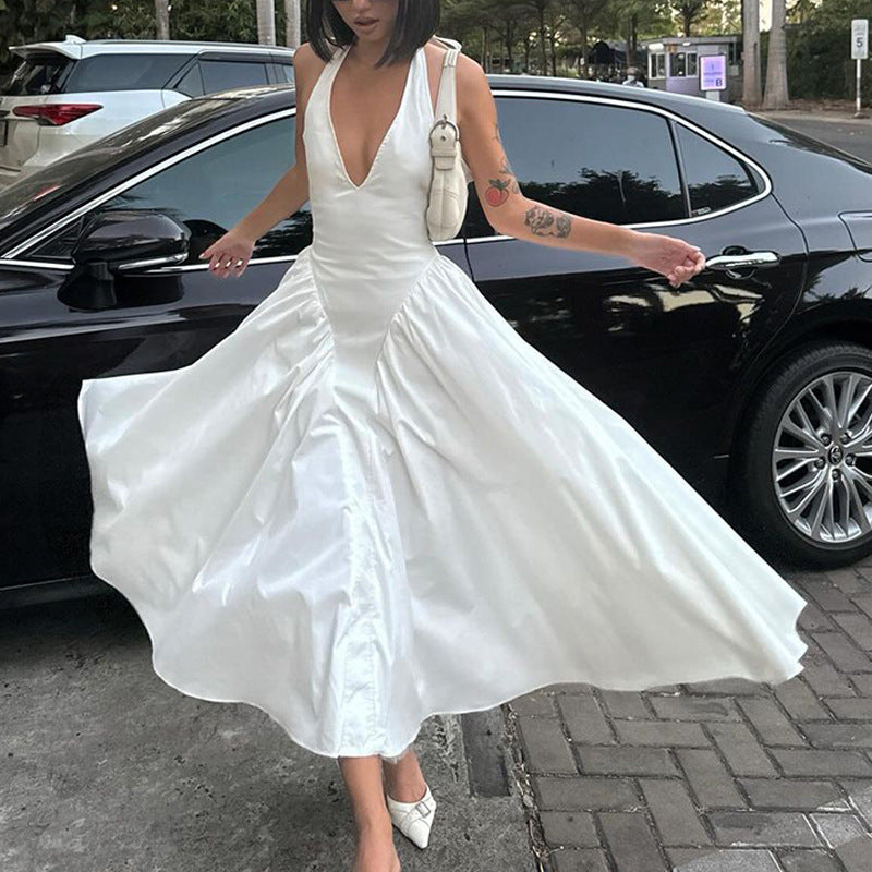 Damen elegantes Maxikleid mit V-Ausschnitt und fließendem Rock Heidi-Mode