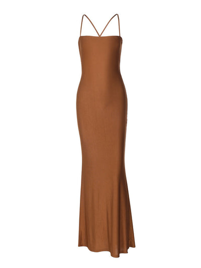Damen elegantes Maxikleid mit schmalem Schnitt und feinen Spaghetti-Trägern Heidi-Mode