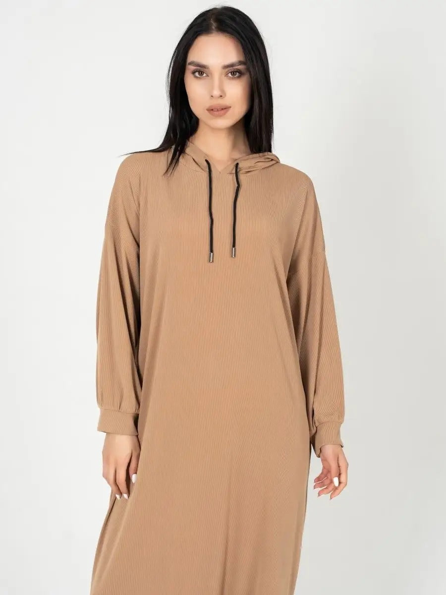 Damen Maxikleid mit Kapuze und seitlichen Schlitzen Heidi-Mode