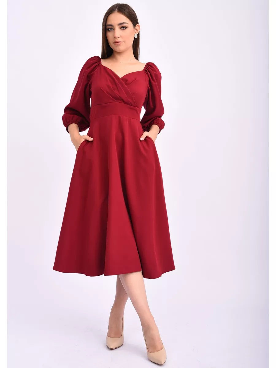 Damen Wickelkleid mit volumetrischen Ärmeln und elegantem V-Ausschnitt Heidi-Mode